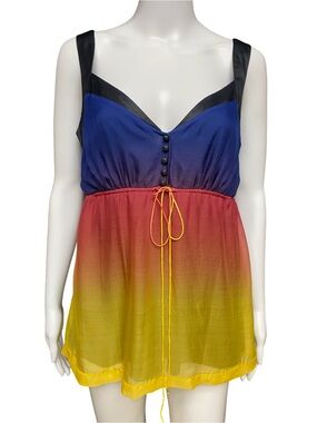 Kensie Trendy Silk Ombre Sleeveless Tunic Top NWT Side Zip Colorblock Large